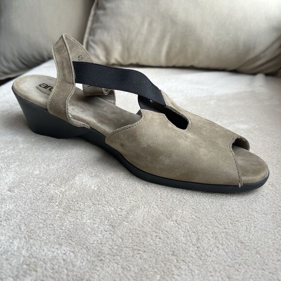 Arche Tan Nubuck Black Elastic Criss Cross Strap Heeled Sandal Women EU 40 US 9 - Picture 3 of 16